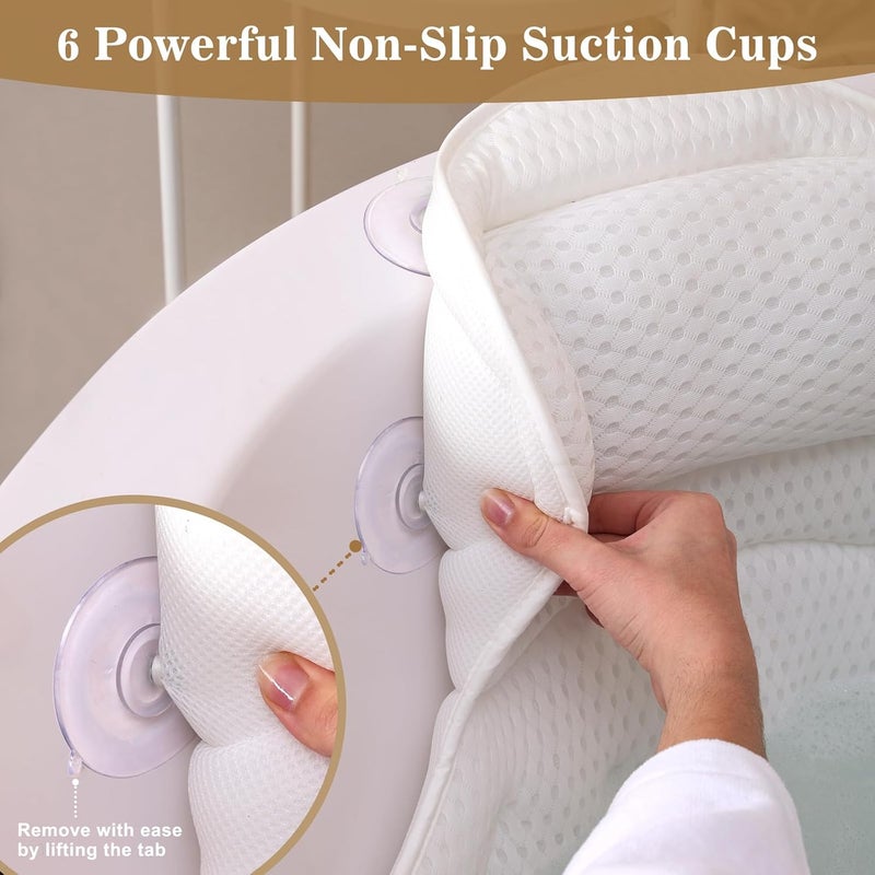Binobella Bath Pillow Luxury Bathtub Pillow, Extra Soft & Comfortable Bath Pillows for Tub Head Neck and Back Support, with 4D Air Mesh Cushions & Non-Slip Suction Cups - Bath Accessories Spa Gifts for Women - Image 4